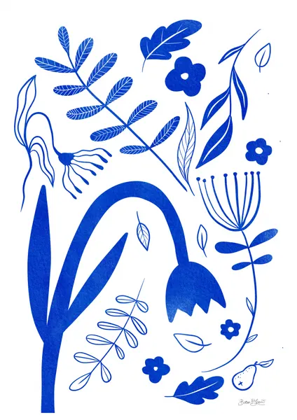 Whimsical Blue Botanicals by Baroo Bloom