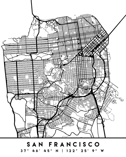 Minimalist San Francisco Map by Emiliano Deificus