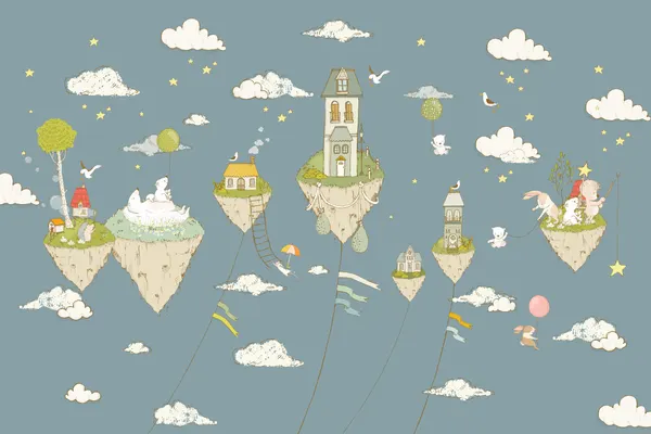 Whimsical Sky Village by Sue Skellern