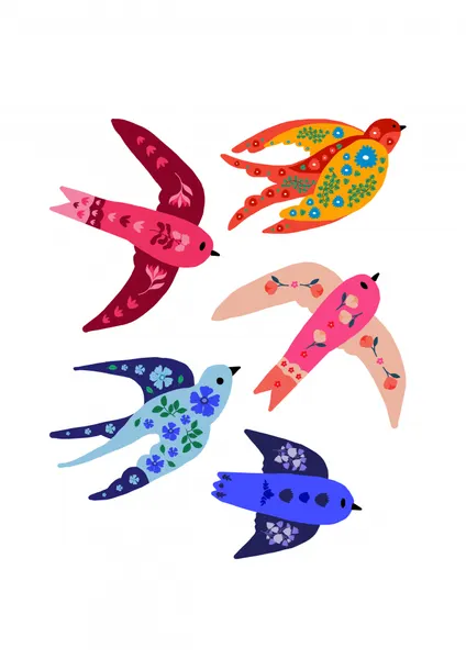 Whimsical birds by Rafaela Mascaro