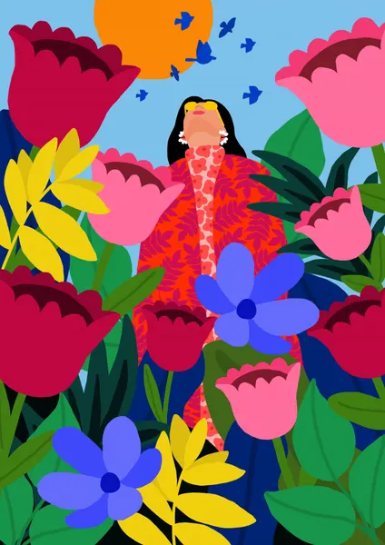 Woman in Flower Garden by Rafaela Mascaro