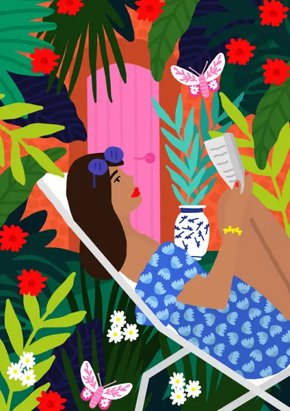 Floral Sunbathing Girl by Rafaela Mascaro
