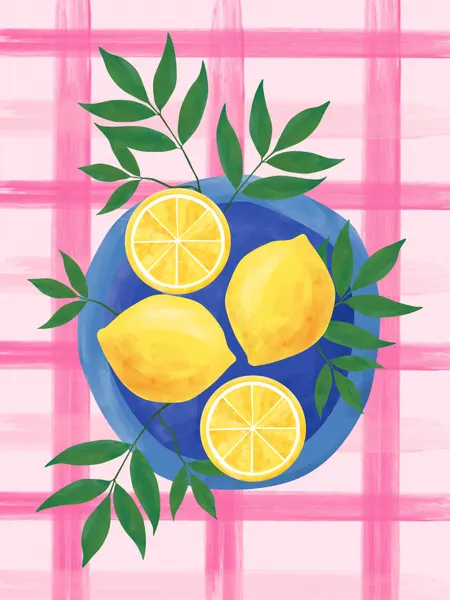 Fresh Lemons Blue Plate by Elena Ristova