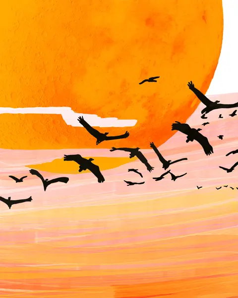 Birds in Golden Sky by Uma Gokhale