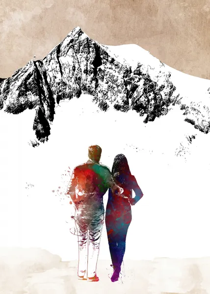 Watercolor Mountain Couple by Justyna Jaszke