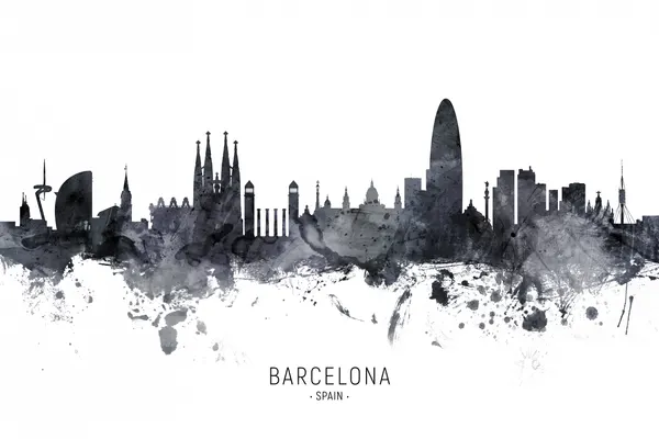 Barcelona Skyline Silhouette by Michael Tompsett