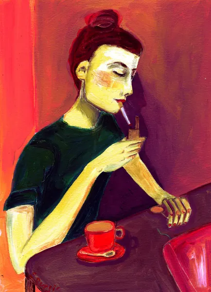Smoking Woman With Coffee by Sharyn Bursic