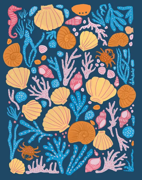 Sea Critters Color On Blue by Katie O'Shea
