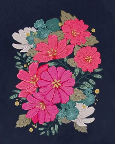  Flower Bouquet On Navy by Katie O'Shea
