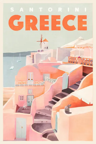 Santorini Greece Vintage Travel Poster by The Whiskey Ginger