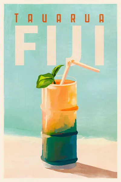 Tavarua Fiji Cocktail Poster Travel Art by The Whiskey Ginger