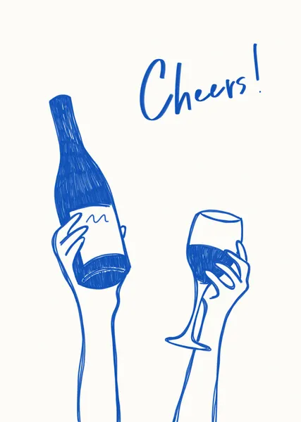 Cheers wine illustration & text (black & white) by Rio Soléy