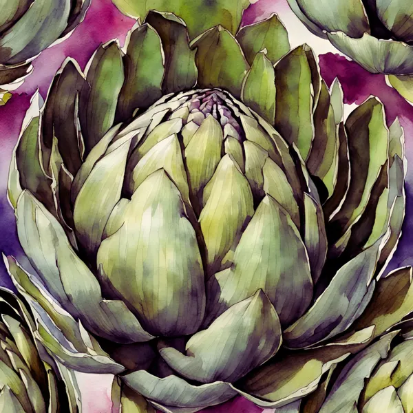 Vibrant Artichoke Watercolor by Ohkimiko