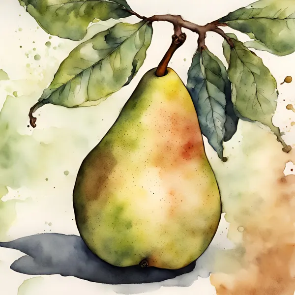 Single Watercolor Pear by Ohkimiko