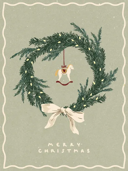 Horses toy on Christmas wreath with bow by NKTN