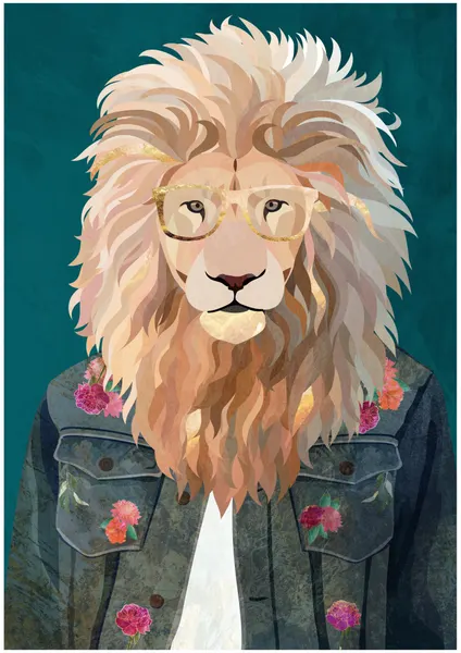 Hipster Lion In Denim by Sarah Manovski