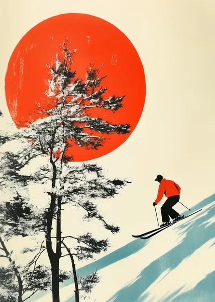 Skier Red Sun by Andreas Magnusson