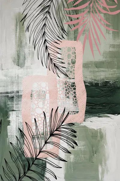 Green Pink Palms Abstract by Sally Ann Moss