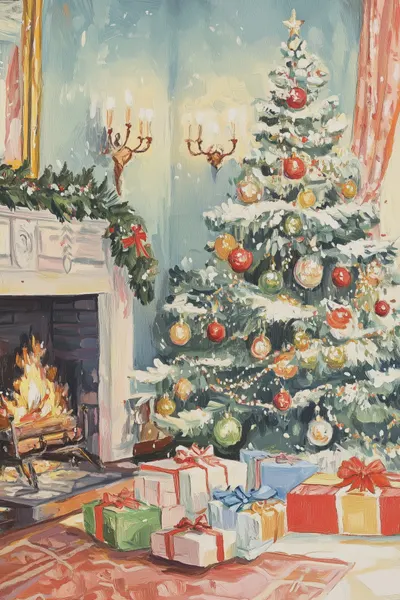 Cozy Christmas Fireplace by Melloi Art Prints