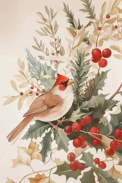 Winter Cardinal Holly by Melloi Art Prints