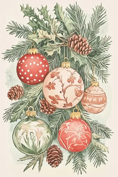 Vintage Christmas Ornaments by Melloi Art Prints