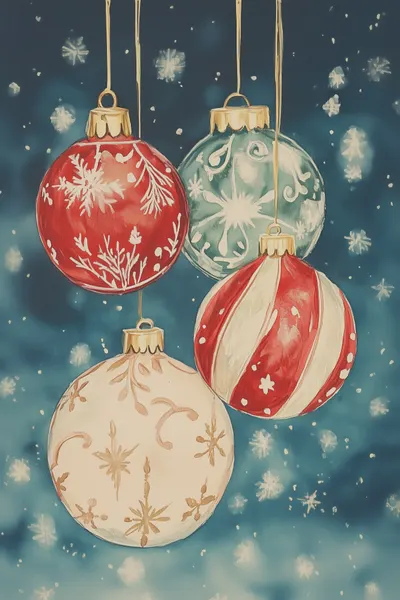 Snowy Christmas Ornaments by Melloi Art Prints