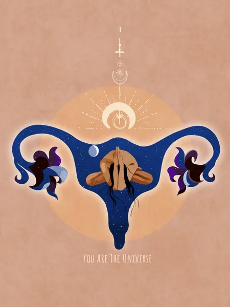 Spiritual, Feminine, Energy, Stars, Moon, Vulva,  Meditation, Yoga, and Inspiration Poster Spir 1b by Emel Tunaboylu