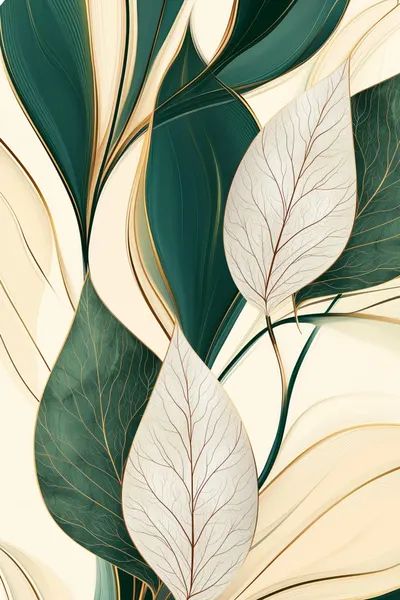Elegant Green Gold Leaves by Sally Ann Moss