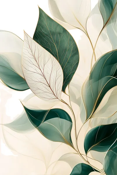 Elegant Green Gold Leaves by Sally Ann Moss