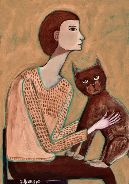 Stylized Woman and Cat by Sharyn Bursic