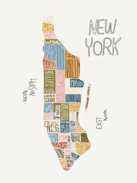 Colorful Manhattan Neighborhoods Map by Menina Lisboa