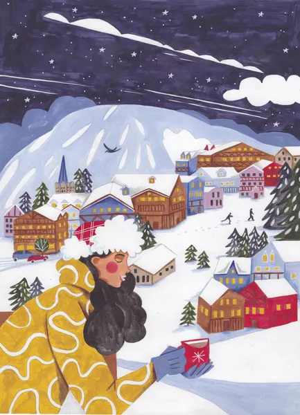 Winter Scene woman with coffee Christmas by Caroline Bonne Müller
