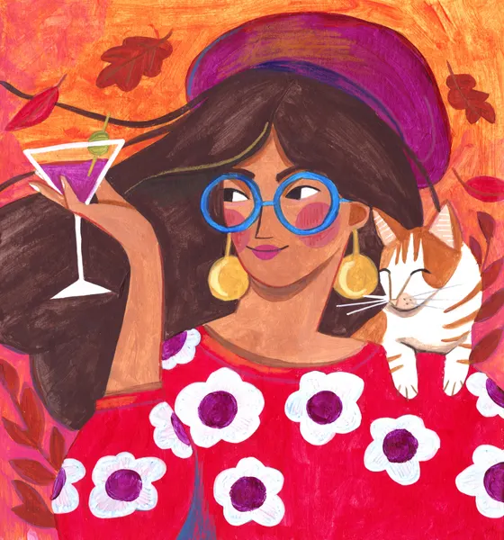 Modern Autumn portrait Woman with Cat by Caroline Bonne Müller