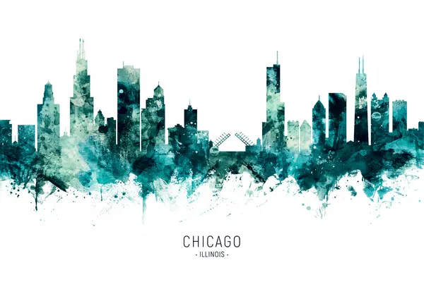 Teal Chicago Skyline by Michael Tompsett