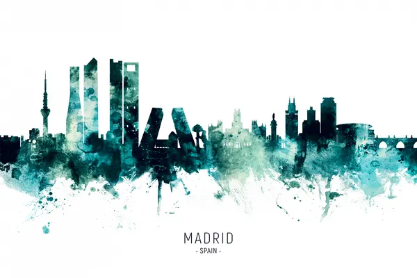 Madrid Watercolor Skyline by Michael Tompsett