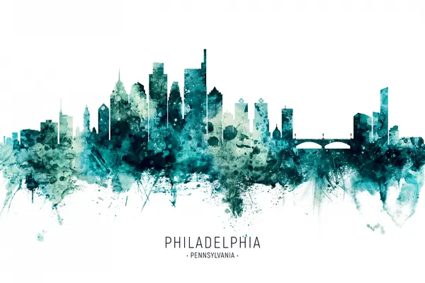 Philadelphia Skyline Watercolor by Michael Tompsett