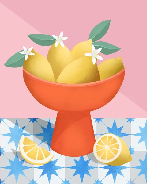 Lemons in a Red Pedestal Bowl by Petra Lizde