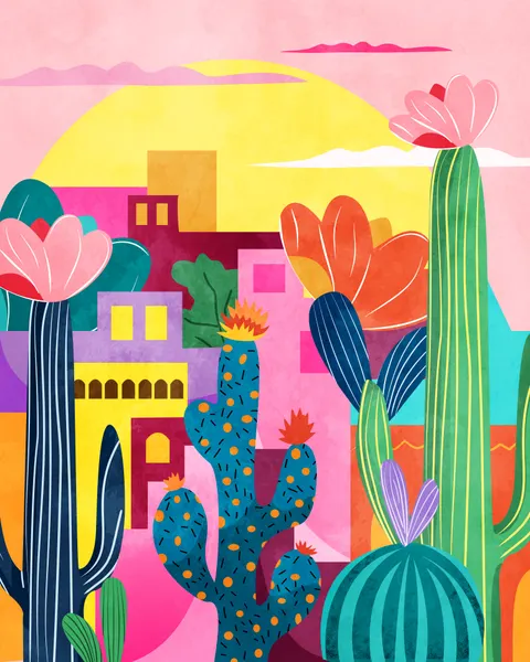 Colorful Cactus Town by Kintsugi99