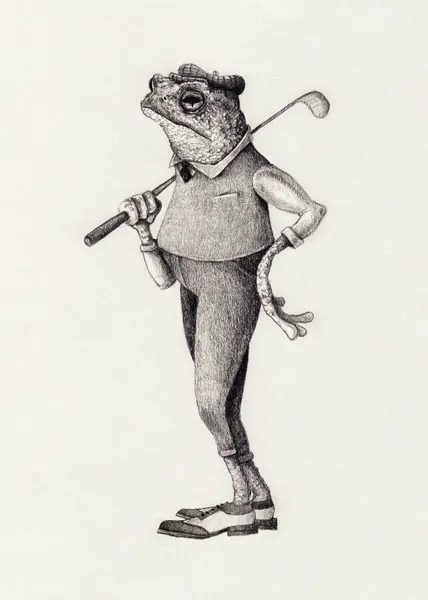 Frog In  Vintage Golf Attire by Mike Koubou