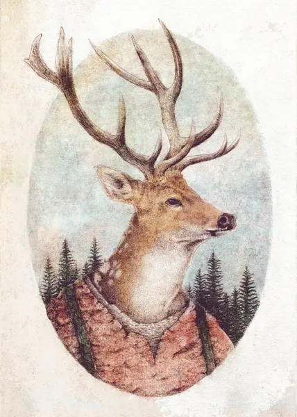 Deer In A Rustic Outfit by Mike Koubou