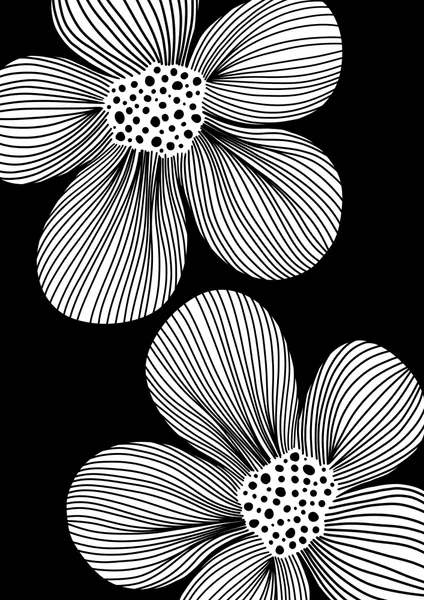 Graphic Black and White Flowers by Bainai