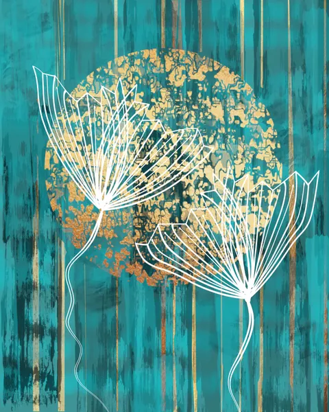 Abstract Teal Gold Flowers by Sannel Larson