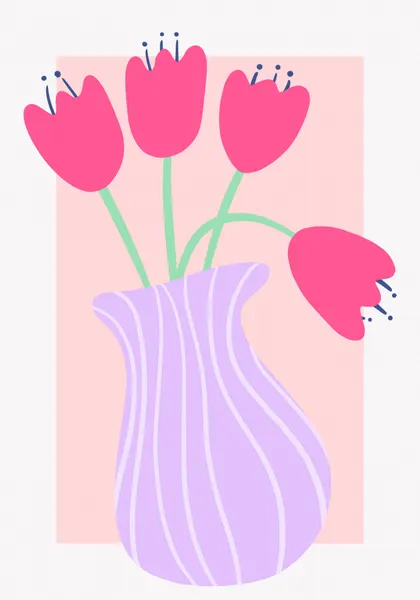 Vibrant Tulips in a Striped Lavender Vase by Athene Fritsch