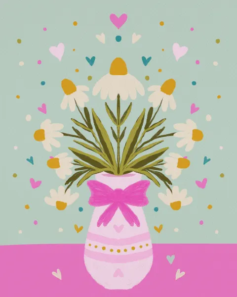 Daisies and Pink Hearts by Angela Minca