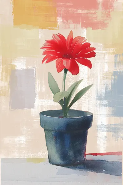 Red Potted Gerbera by Sally Ann Moss