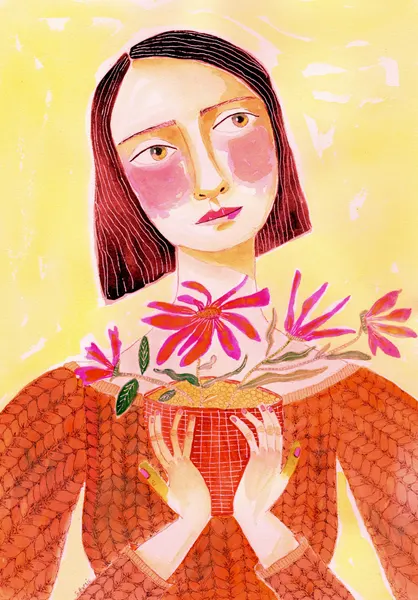 Woman and Flowering Pot by Sharyn Bursic