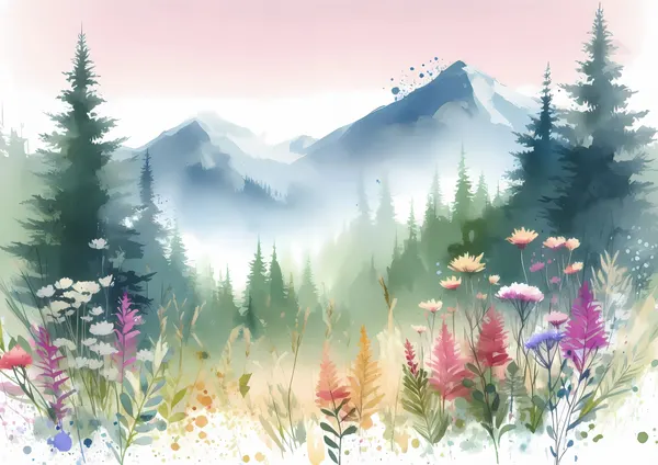Watercolor Mountain Meadow by Tonya van Schalkwyk