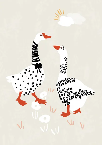 Charming Geese Stroll by Annick