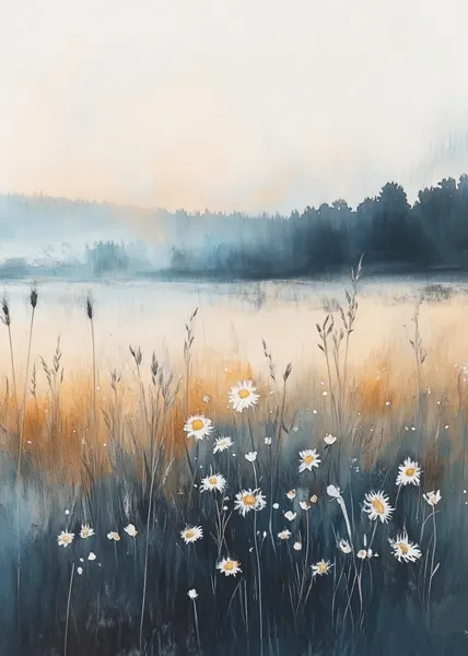 Misty Meadow Daisies by Justyna Jaszke