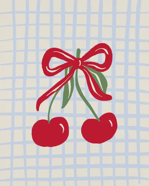 Sweet Cherries Blue Grid by Angela Minca